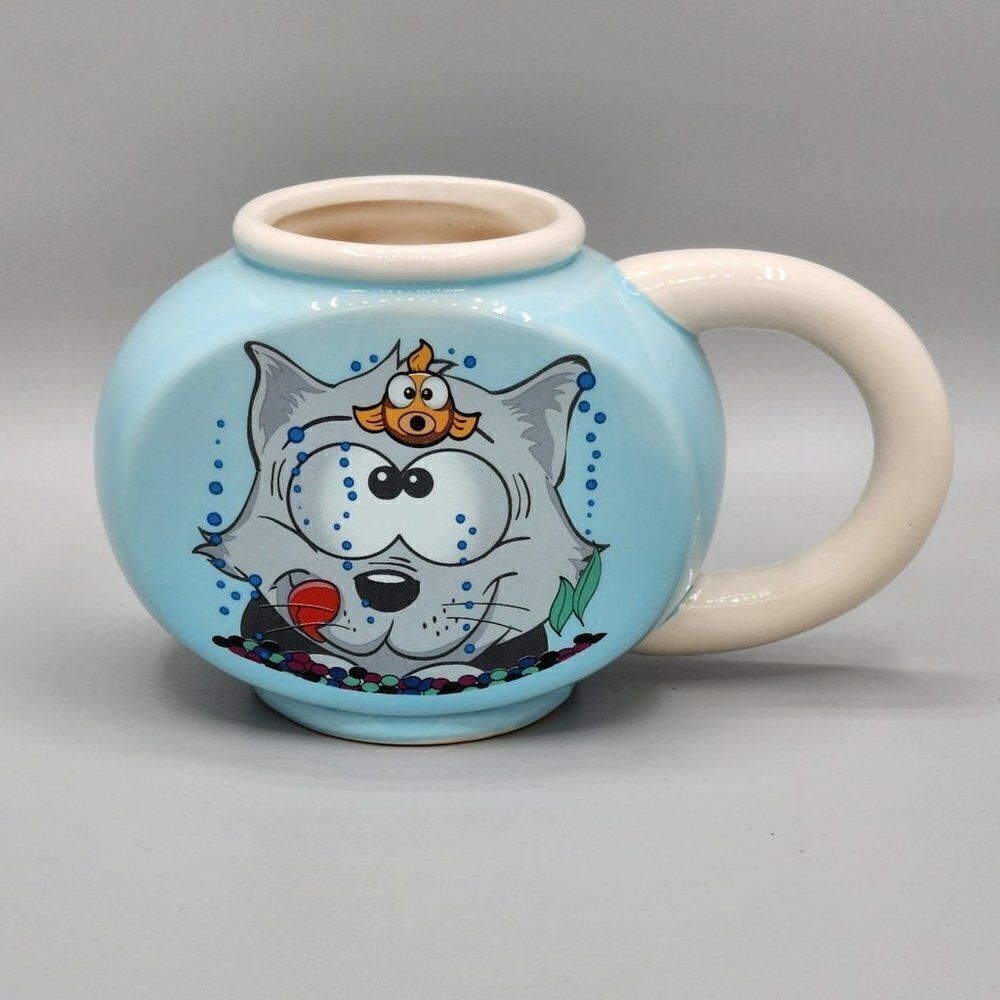 Big Mouth Toys Porcelain Somethings Fishy Gold Fish Cat Coffee Mug Cup Novelty
